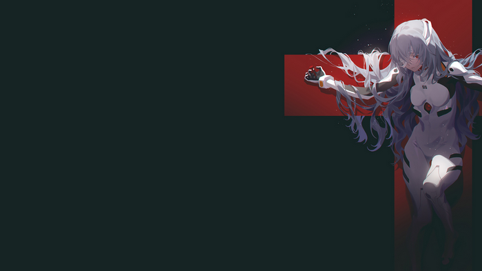 Ayanami Rei in a white bodysuit with red accents