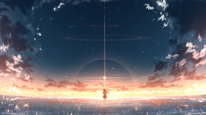 The Place Promised in Our Early Days: Girl Playing Violin Under Stars