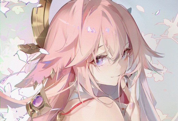Yae Miko from Genshin Impact with pink hair