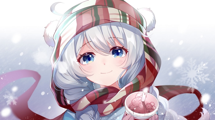 Kiana Kaslana in Winter with a Drink