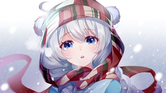 Kiana Kaslana in winter with a scarf and hat
