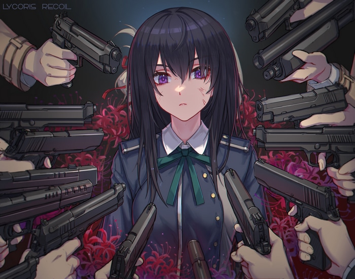 Lycoris Recoil Anime Fan Art with Guns