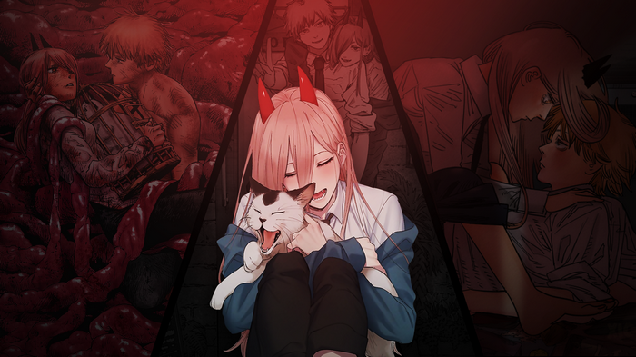 Power and Denji from Chainsaw Man with Meowy
