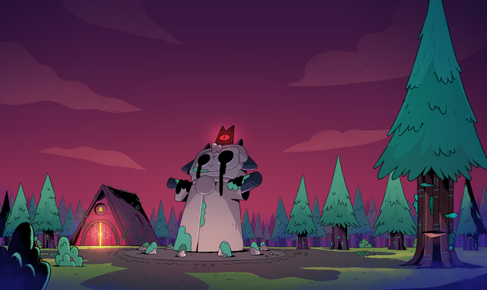 Cult of the Lamb statue and tent in a forest