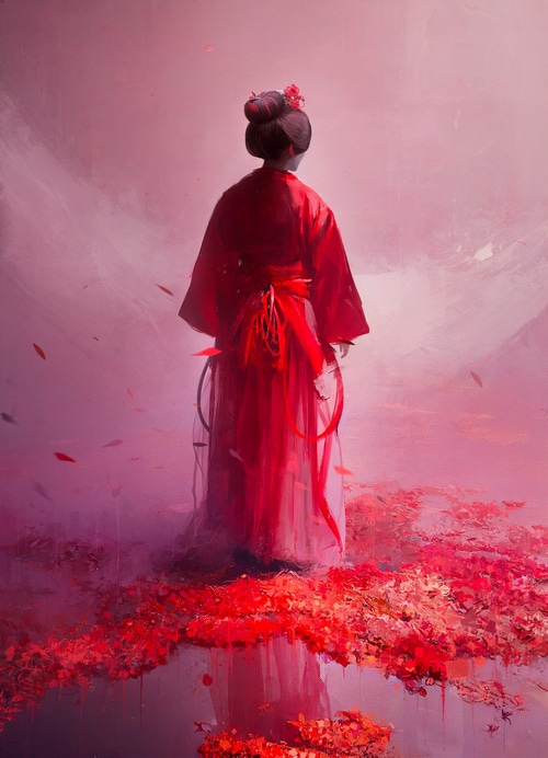 Thomas Dubois digital painting of a woman in a red kimono