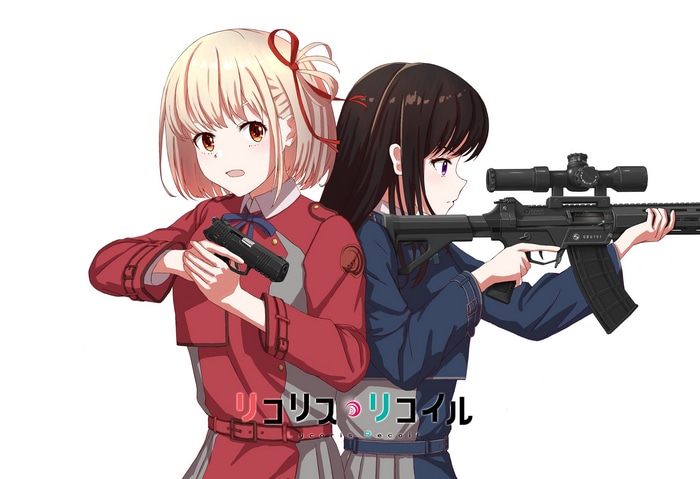 Lycoris Recoil: Chisato and Takina with guns