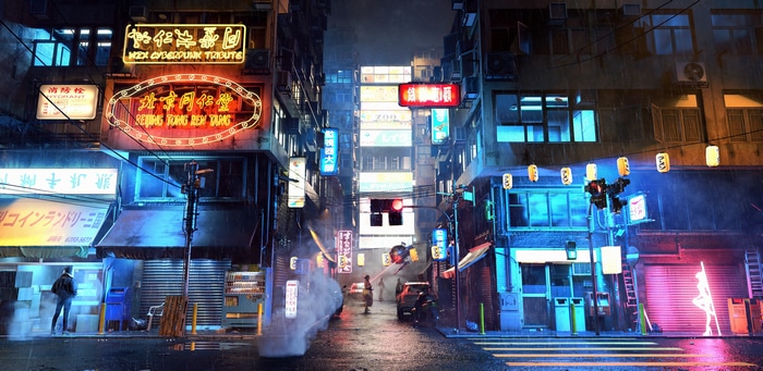 4K Cyberpunk City Street at Night