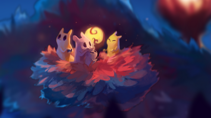 Rain World creatures gathered around a light source