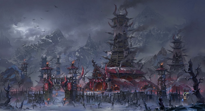 World of Warcraft Horde fortress in snowy mountains