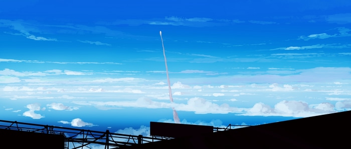 Rocket Launching into a Cloudy Sky