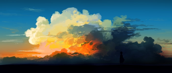 4K sunset drawing of dramatic clouds