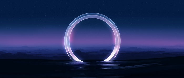 4K night landscape with glowing circle and stars