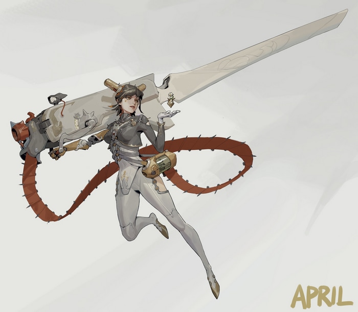 Fantasy girl with a large mechanical sword