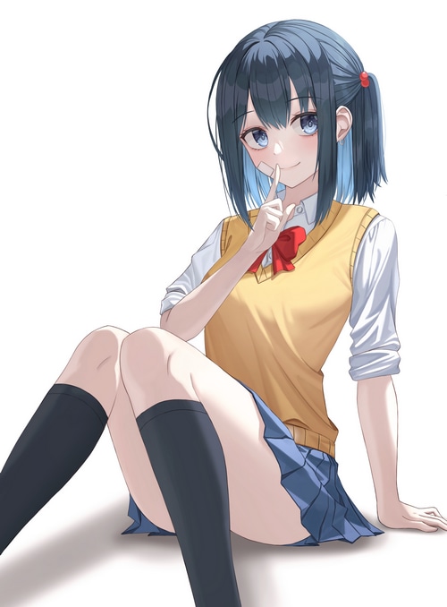 Anime girl in school uniform with blue hair