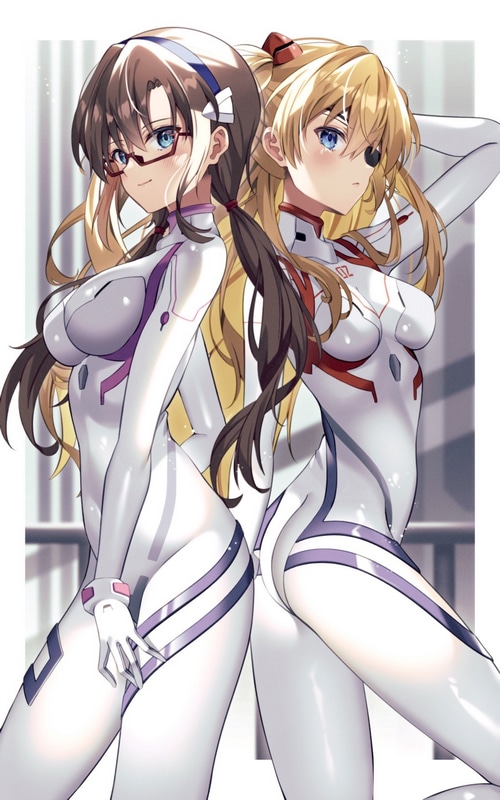 Asuka Langley Soryu and Mari Illustrious in Evangelion suits