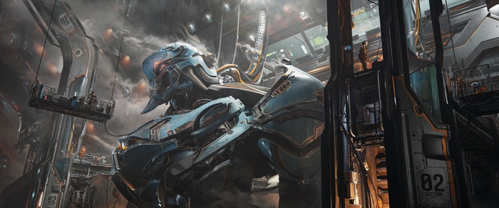 4K Science Fiction Giant Robot in Hangar
