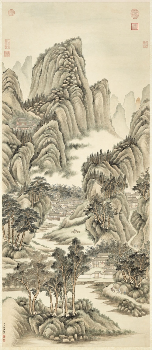 Chinese Landscape Painting of Mountains and Villages