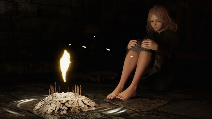 Melina from Elden Ring with a ritualistic fire