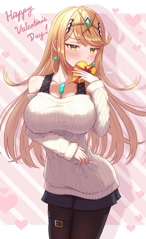 Hikari from Xenoblade Chronicles 2 with Valentine's chocolate