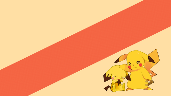 Pikachu and Pichu with a diagonal orange stripe