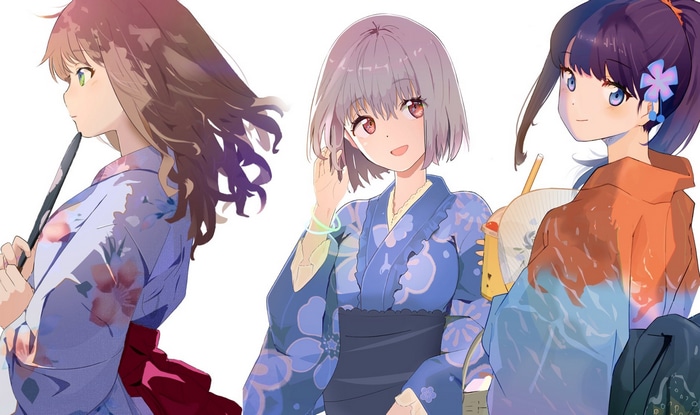 SSSS.GRIDMAN women trio in Japanese clothes