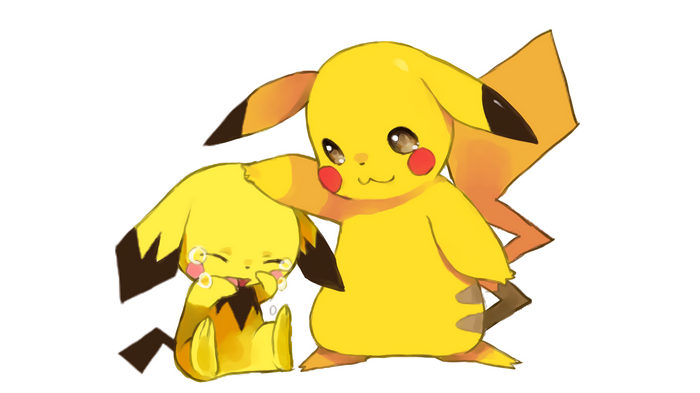 Pikachu comforting a crying Pichu