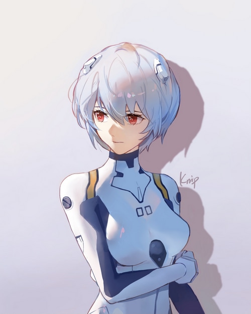 Ayanami Rei in a white bodysuit