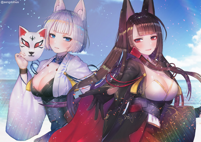Azur Lane Kaga and Akagi with Fox Ears and Masks