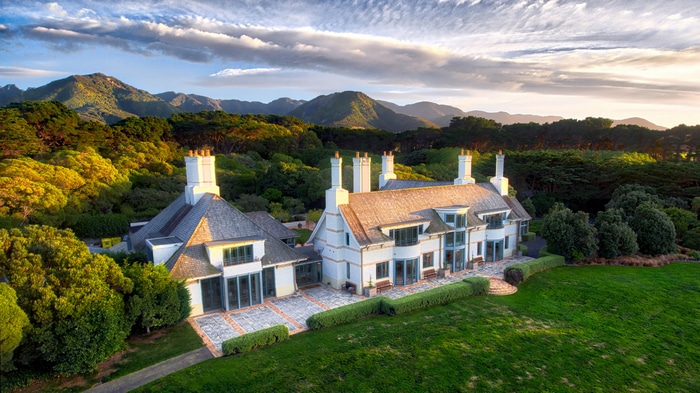4K New Zealand Mountains and House with Trees