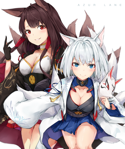 Azur Lane: Akagi and Kaga with Fox Ears and Masks