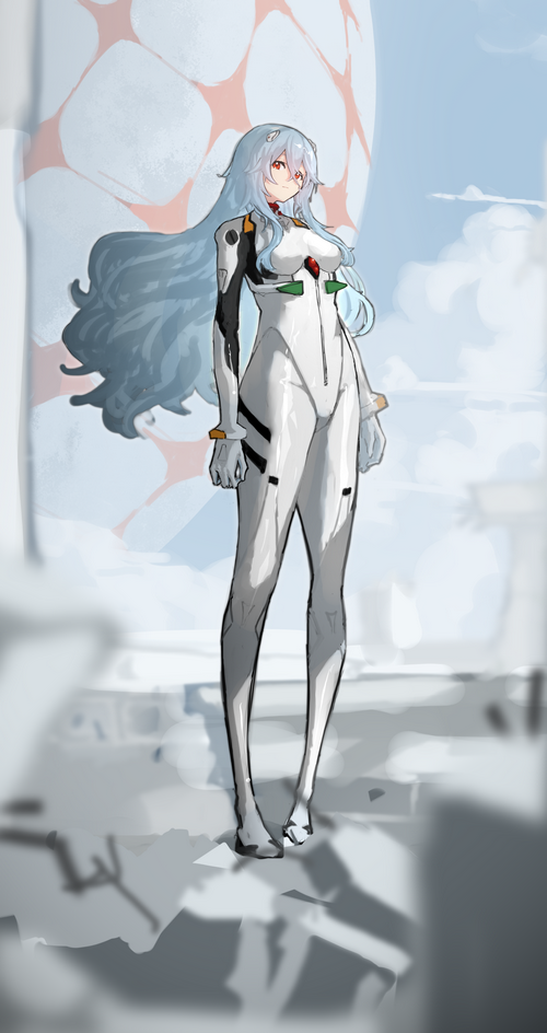 Ayanami Rei in a white bodysuit from Neon Genesis Evangelion