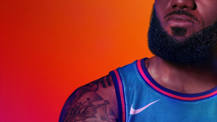 LeBron James in a blue basketball jersey