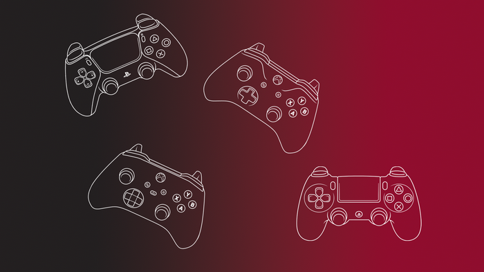 PlayStation and Xbox Controllers on Gradient Background