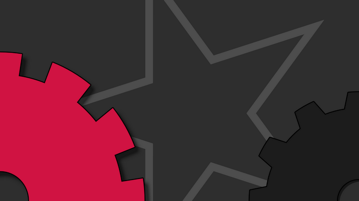 Red and black gears with gray star overlay