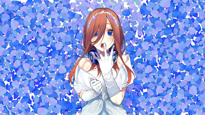 Miku Nakano in a White Dress with Blue Flowers