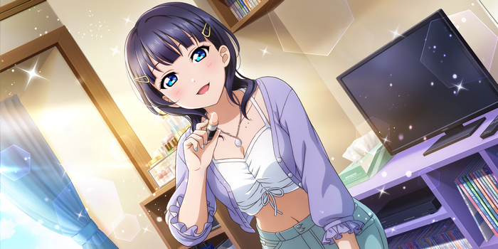 Asaka Karin holding lipstick in her room