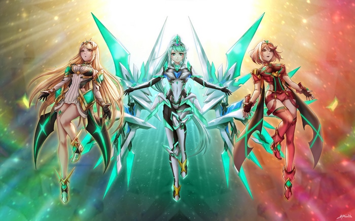 Pneuma, Homura, and Hikari from Xenoblade Chronicles 2