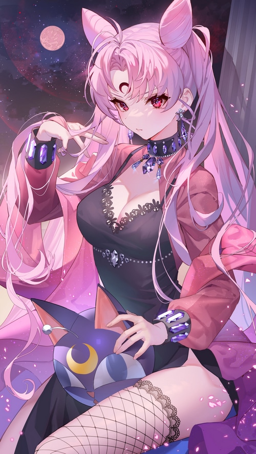 Black Lady with Luna and space background