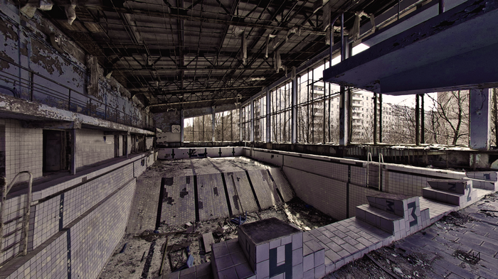 Abandoned swimming pool in Pripyat, Chernobyl