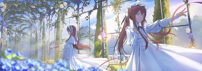 Oosaki Tenka and Oosaki Amana in a garden
