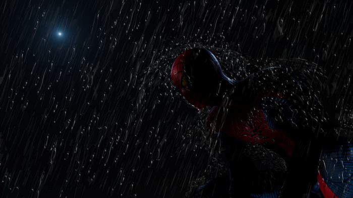 Spider-Man in the rain at night