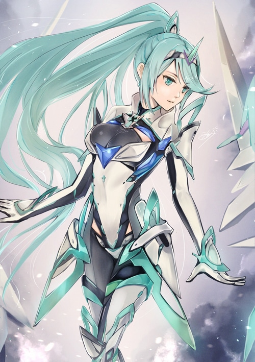 Pneuma from Xenoblade Chronicles 2 in futuristic armor