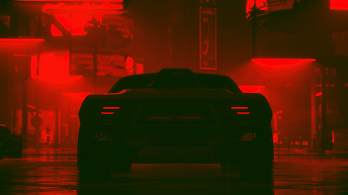 Cyberpunk 2077 car in a red neon city