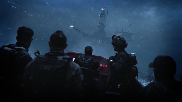 Call of Duty Modern Warfare II on a boat in a storm