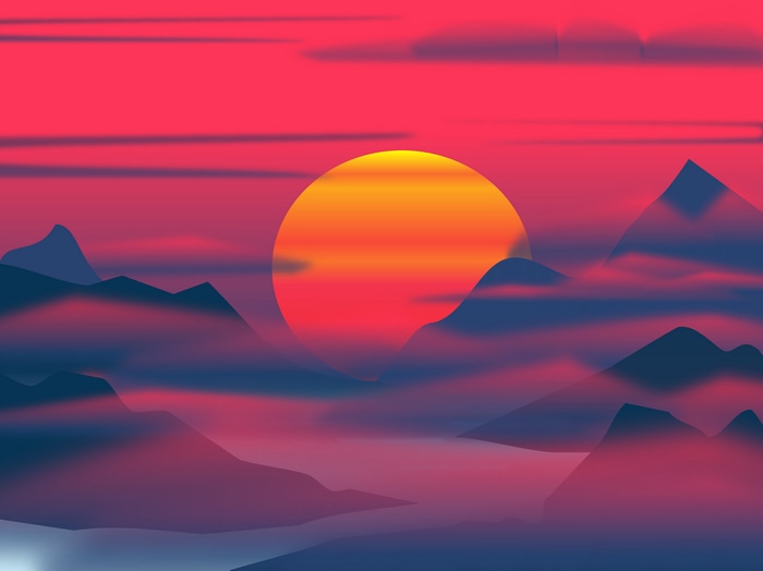 4K sunset over mountains with clouds