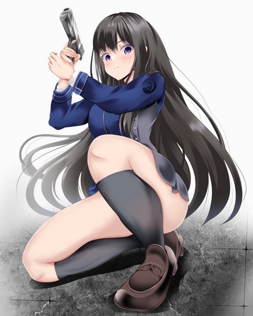 Inoue Takina from Lycoris Recoil holding a gun