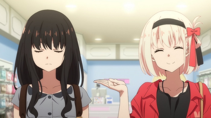 Lycoris Recoil: Chisato and Takina in a store