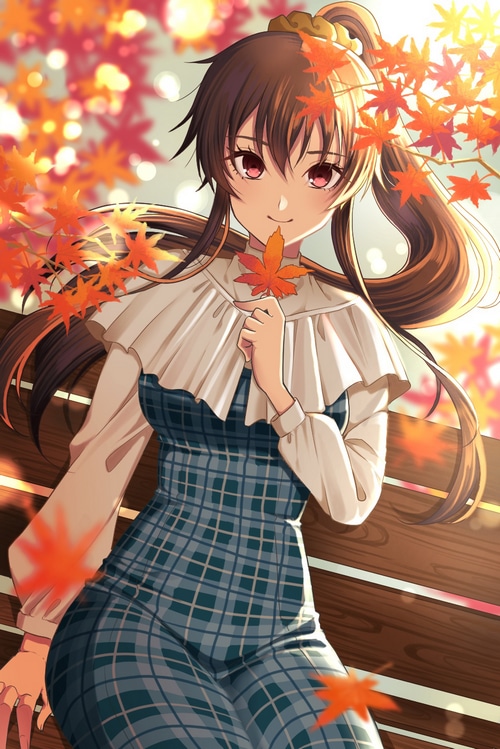 Yahagi from Kantai Collection holding a maple leaf