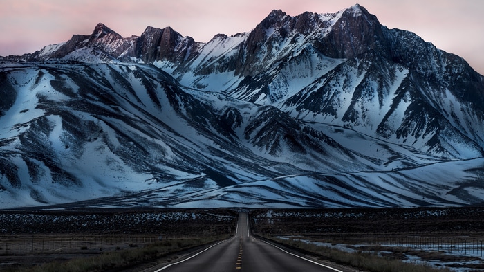 Snow-covered mountains in California, USA