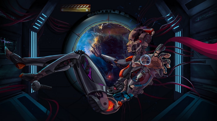 4K Cyborg Floating in Space Shuttle 24